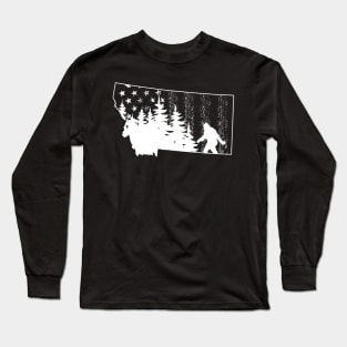 Montana Bigfoot American Flag Long Sleeve T-Shirt